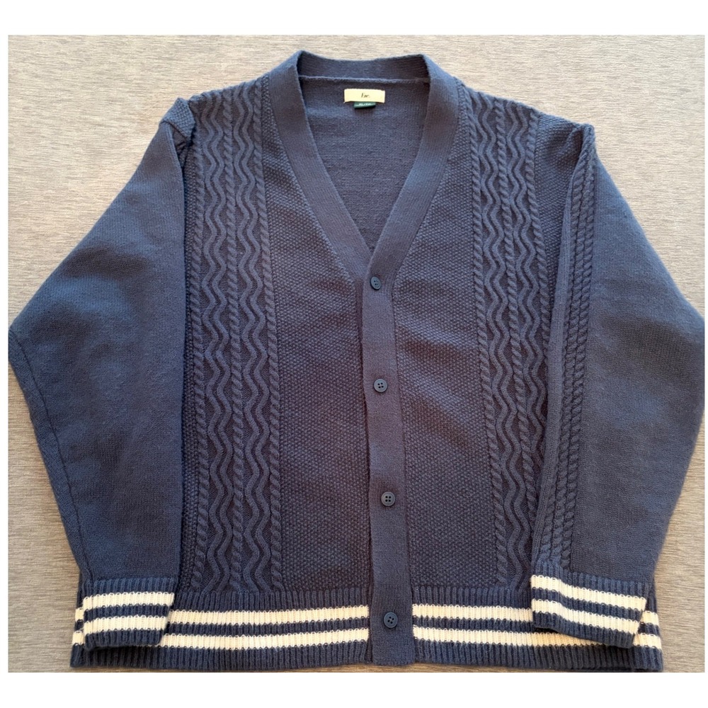 Esc. Mens Navy Blue Cable Knit Varsity Stripe Cardigan Sweater XL ESA101